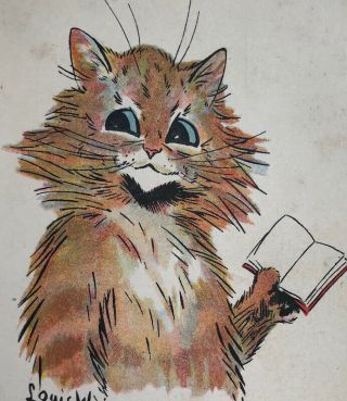 Pc 1905 Cat Read A Book A/s Louis Wain Old Cat Chat Katze Postcard
