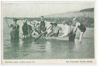 1908 Moss Beach,  California - San Mateo Bathers In Rowboat - Vintage Postcard
