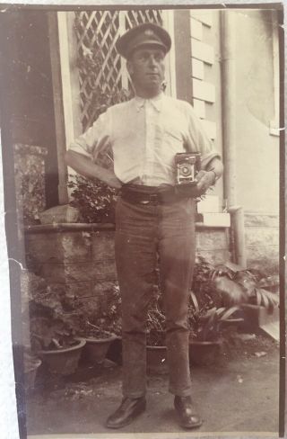 Photograph - Ww1 British Army Soldier At Home With His Box Camera.