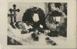 Death Rppc A Person Laying In A Coffin At A Viewing Real Photo Post Card Vintage