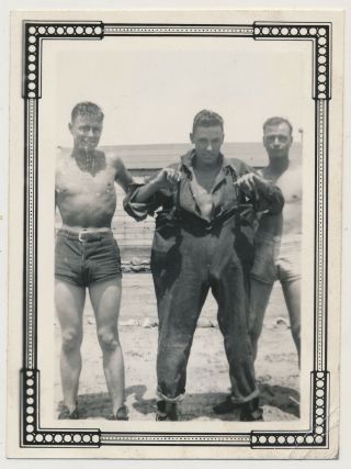 Swimsuit Soldier Boys & Man W Coveralls Bulge Vtg 30 