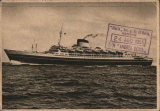 Italian Ships T/n Andrea Doria Postcard 4d,  5d Stamp Vintage Post Card