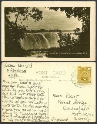 Rhodesia 1931 Old Real Photo Postcard Victoria Falls Waterfall Photo By Jw Soper