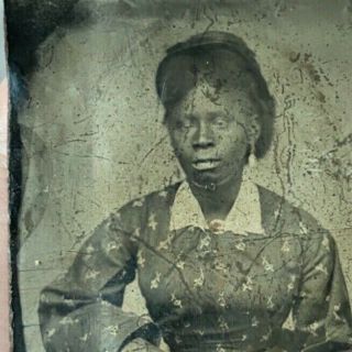 Lightly Tinted Tintype Of African - American Woman In Patterned Dress C.  1870s