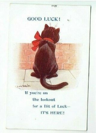 Old Postcard Louis Wain Black Cat " Good Luck " Valentine 