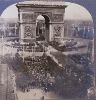 Antique Ww1 Photo Of Arch Of Triumph On Victory Day,  1919 Stereoview