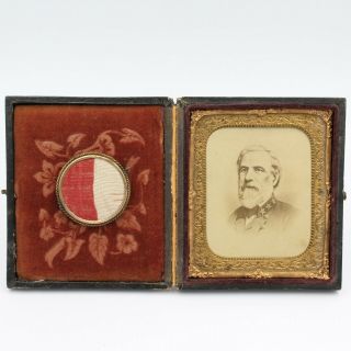 Antique Civil War Robert E.  Lee Cdv Portrait Photo Cased W/ Medal 10808
