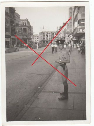 Old Photo Showing Policeman On Busy Street Kowloon Hong Kong Taken 1953