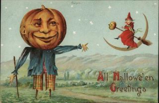 All Halloween Greetings Postcard Vintage Post Card