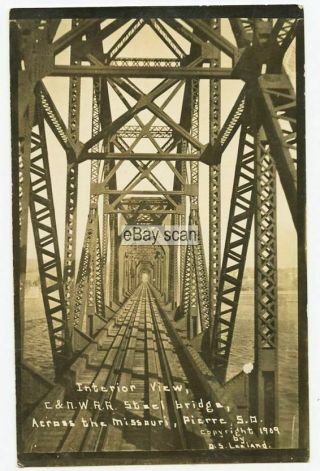 Old Real Photo Postcard C & Nw Railroad Bridge Pierre Sd South Dakota