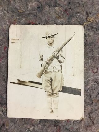 Antique Photo Of African - American Soldier With M1903 Springfield