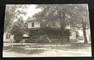 Vintage Rppc Postcard Minocqua Wisconsin Wi Schlecht’s Home Cottages Real Photo