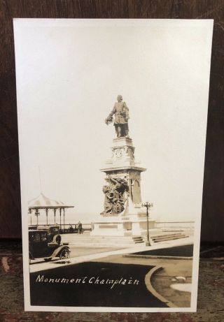 True Vintage Rppc Real Photo Postcard Monument Samuel Champlain Quebec Canada