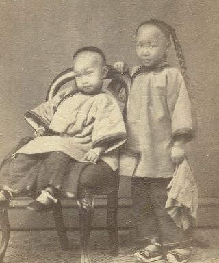 C1860s China Cdv Two Cute Chinese Boys Great Asian Portrait In Studio