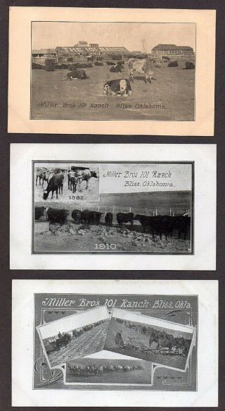 Three Old Postcards Of Miller Bros.  101 Ranch,  Bliss,  Oklahoma