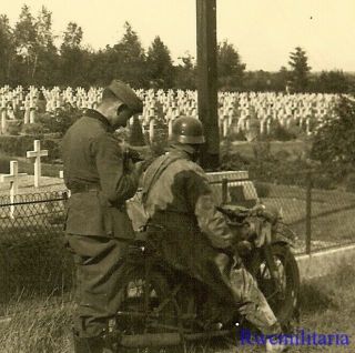 Fantastic Wehrmacht Kradmelder On Motorcycle By French Ww1 Cemetery; 1940