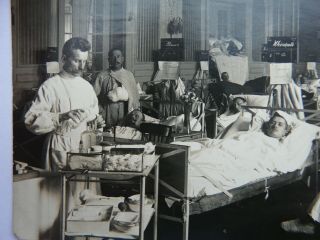 Ww1 Wounded Germans And Medical Staff.  Hospital Ward.  Feldpost.  Very Sharp (286)