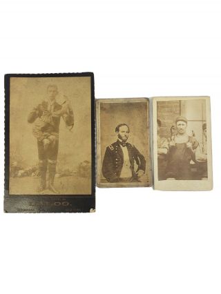 3,  Rare Cabinet Card Photos Military,  Occupational & Oddity 1800 