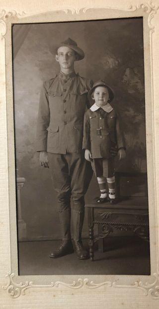 Card Photo Young World War One Ww1 Wwi Soldier With Child Winston Salem