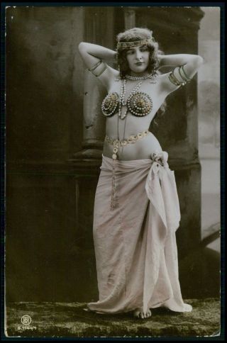 French Risque Woman Near Nude Belly Dancer Vintage 1920s Photo Postcard