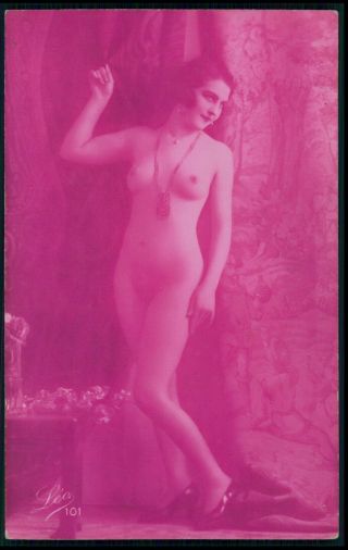 Ee Art Deco French Nude Woman Old 1920s Purple Color Photo Postcard