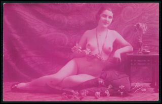 Aa Art Deco French Nude Woman Old 1920s Purple Color Photo Postcard