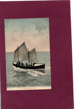 Vintage Postcard The Margate Lifeboat At Full Sail In The Sea Posted 1907