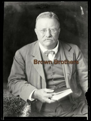 1900s President Theodore Roosevelt With Book Portrait Film Photo Negative - Bb