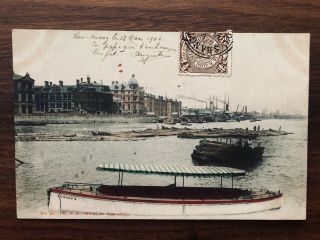 China Old Postcard Nyk Wharf Kin Kiang Shanghai To France 1906