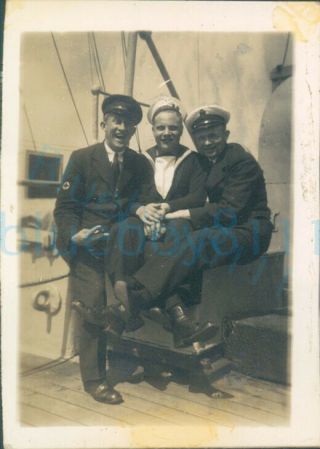 1940s Ww2 Photo British Royal Navy Sailor And Officers On Deck Of Ship 2.  5x1.  7 "