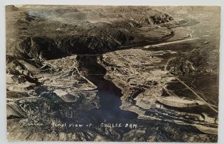 Grand Coulee Dam Washington Wa Aerial View Vintage Rppc Photo Postcard