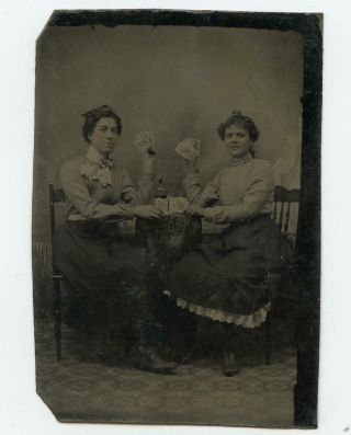 Occupational Tintype 2 Pro Poker Playing Card Shark Women Antique Photo Image