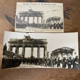 Vintage World War 2 Wwii Press Wire Photo Brandenburg Gate German Prisoners 1945