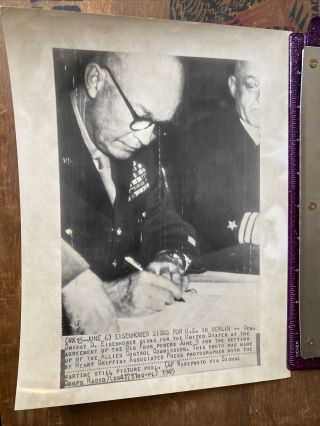 Vintage World War 2 Wwii Press Wire Photo General Eisenhower Allied Control 1945