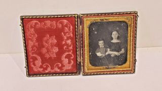 Antique 1/6th Plate Daguerreotype Photo In Case,  Brother And Sister