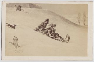 Canada Cdv - Painting Of Two People On A Sledge By Cornelius Krieghoff