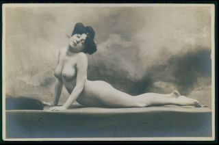 French Nude Woman Nudist Yoga Pose Old Early 1900s Photo Rppc Postcard