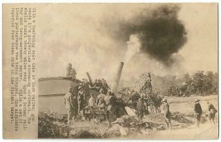 Ww1 World War 1 Allies 14 " Railway Railroad Gun In Action Rppc Real Photo C.  1917