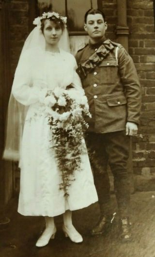 Ww1 Photo On Card Artillery Soldier @ Wedding Wearing 37th Div Formation Sign