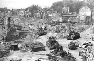 Ww2 Picture Photo France 1944 Us After Battle Tanks Sherman At Ruins 3559