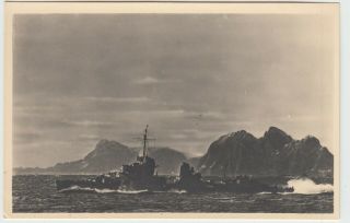 Ww2 Photo Postcard,  German Destroyer In Norway
