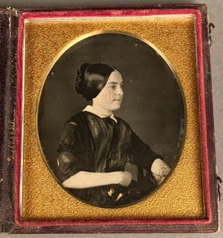 1/6 Plate Daguerreotype Of Young Woman In Profile,  Full Case