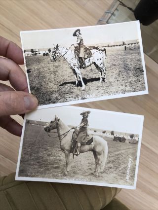 2 Rare Old Rppc Photo Postcards Rodeo Western Sexy Cowgirl Sally Rand On Horses