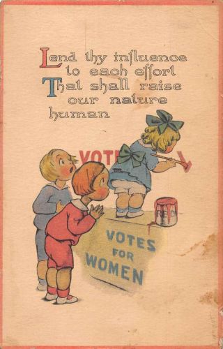 Greetings Suffragette Votes For Women Children Painting Vintage Postcard Aa34431