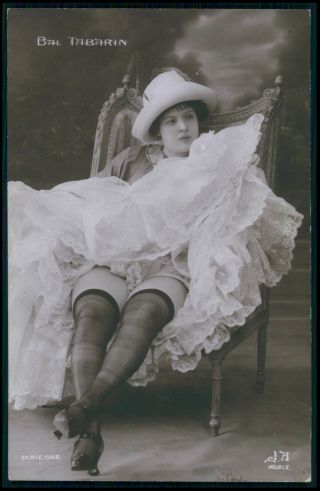 French Risque Woman Near Nude Cancan Dancer Cabaret Girl Old 1910 Photo Postcard