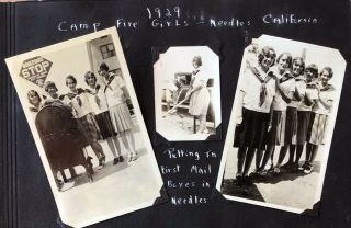 5 Antique 1928 - 29 Photo Album Pages Needles Camp Fire Girls On Catalina Island