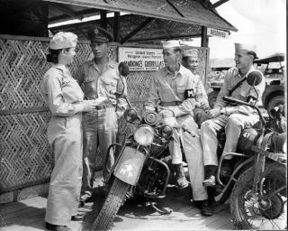 Waac With Military Police Mp Harley - Davidson Motorcycle 8x10 Wwii Ww2 Photo 22a