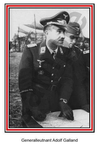 Aviation Art Luftwaffe Pilot Photo Postcard Adolf Galland Colour Ww2 Jg 26 Me109