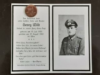 Ww2 German Death Card - Soldier In A Motorized Infantry Regiment,  Died 1942