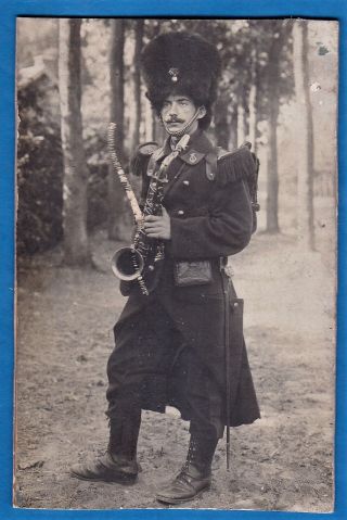 Vintage Photo Grenadier Saxophone Musician Saxophonist Soldier Belgium Ca 1910